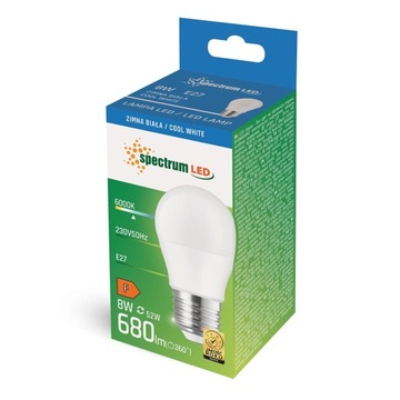 Żarówka LED kulka E27 230V 8W CW barwa zimna