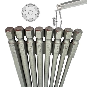 Bity magnetyczne torx T8 T10 T15 T20 T25 T27 T30 T40 długie 150mm