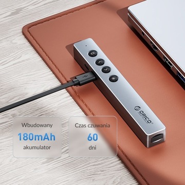 Пульт Orico для презентации + лазер, USB, кабель, чехол, серебро, аккумулятор