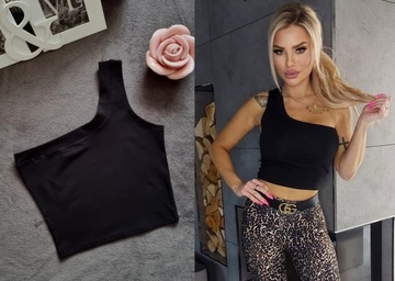 ЧЕРНЫЙ ТОП, короткий, БЛУЗКА НА ОДНО ПЛЕЧО, открытые плечи, XS/S