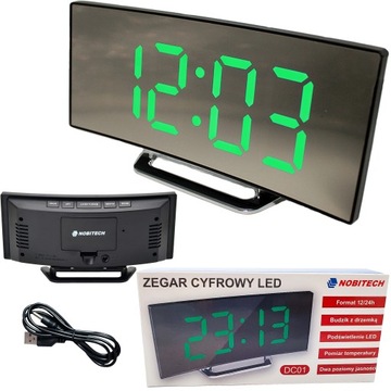 ZEGAR ELEKTRONICZNY CYFROWY LED STOJĄCY BUDZIK LUSTRO TEMPERATURA DATA