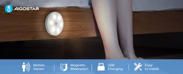 Ночник магнитный Айгостар с датчиком движения 6500К LED белый 2 шт.