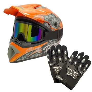KASK CROSSOWY ENDURO LEKKI + RĘKAWICE + GOGLE