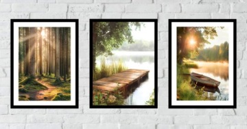 30x40 SET Картины в рамках плакаты лодка рамка лесной травяной мост Природная мост Бохо