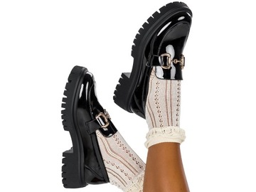 MOKASYNY PÓŁBUTY DAMSKIE WSUWANE MODNA SPRZĄCZKA STABILNA PLATFORMA r 40