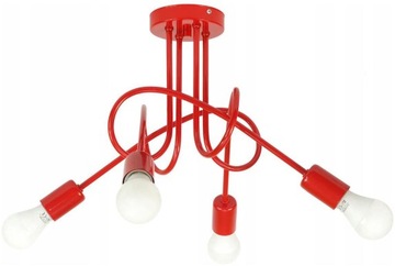 Lampa Sufitowa Dziecięca Czerwona Loft 4 Zakręcona Żyrandol Dla Dzieci Led