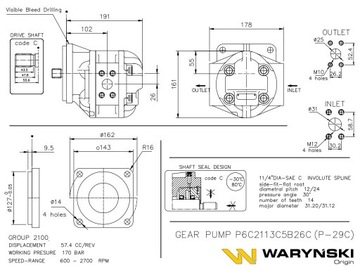 Pompa hydrauliczna P-029C P6C2113C5B26C P2C2113C5B26C Waryński