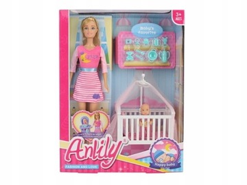 Lalka Anlily Happy Baby z bobasem w łóżeczku