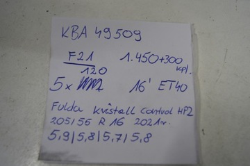 F21 BMW 1 2018 118I 1.5 B KOLA ALU RÁFKY KBA49509 5X120 16' 205/55R16 FULDA