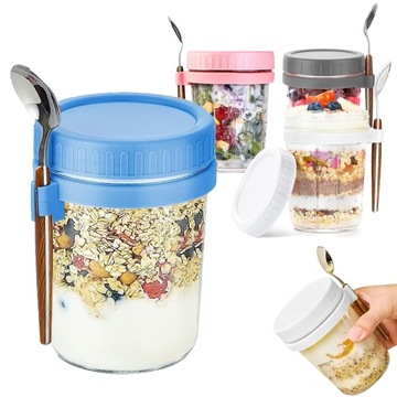 4x pojemnik kubek na jogurt musli 350ml przezroczyste słoiki do zbóż Owoce