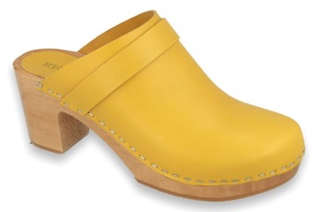 YELLO KLOGGA Chodaki drewniaki obcas skóra nat 38