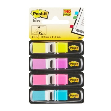 Post-It zakładki indeksujące małe różne kolory 4 podajniki 11.9mm x 43.2mm