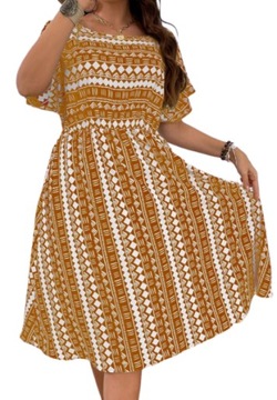 PLUS SIZE SUKIENKA WE WZORY TRAPEZOWA MIDI 44 VTF