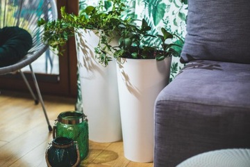 ГЛЯНЦЕВЫЙ БЕЛЫЙ САД ЦВЕТОЧНЫЙ ГОРШОК БАЛКОН SLIM ВЫСОКИЙ 48СМ + ВСТАВКА