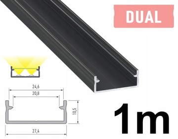 PROFIL LED SZEROKI NA 2 TAŚMY LED DUAL CZARNY 1M