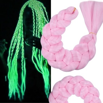 WŁOSY SYNTETYCZNE ŚWIECĄCE W CIEMNOŚCI Różowe DOCZEPIANE WARKOCZYKI PINK