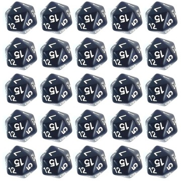 ZESTAW 25 KOSTEK K20 RPG CZARNA KOŚĆ DWUDZIESTOŚCIENNA