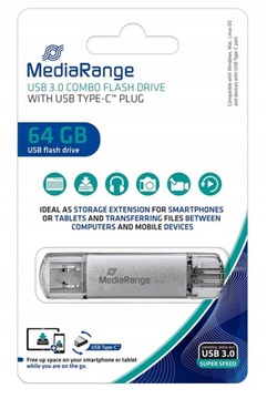 PENDRIVE USB-C 64GB DO SMARTFONA ANDROID IPHONE USB-A ZATYCZKI METALOWY