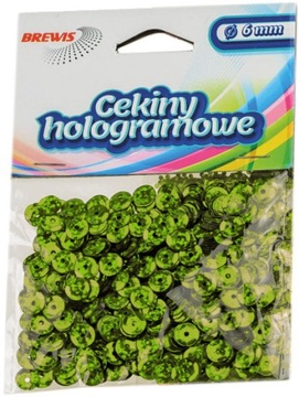 CEKINY HOLOGRAMOWE ozdobne kreatywne 6mm J.ZIELONE