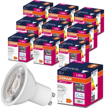 10x Żarówka LED GU10 4,5W = 50W 350lm 6500K OSRAM