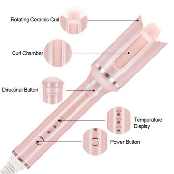 Автоматические щипцы для завивки волос с проводом Автоматически вращающиеся керамические щипцы для завивки волос розового цвета