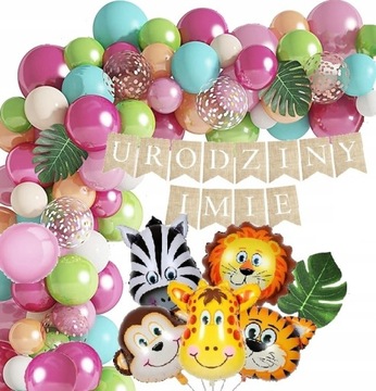 BALONY SAFARI zoo zwierzątka DŻUNGLA urodziny imię