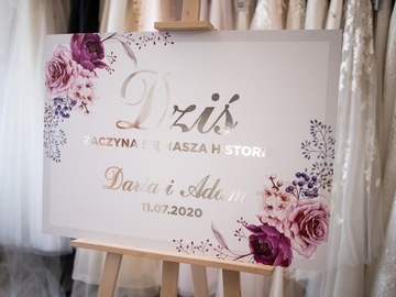 Tablica weselna Witamy Gości 70x50cm złota srebrna