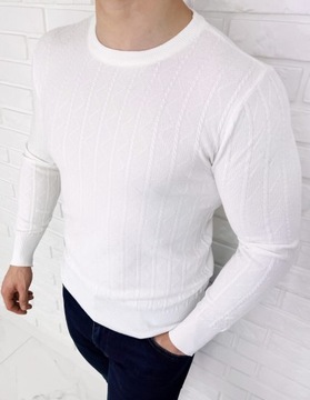 Sweter meski bialy dopasowany HHL8069 - XXL