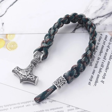 Браслет Nordic Viking Hammer, металлическая оплетка, якорь, руны Тора 24 часа