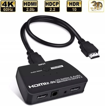 РАЗДЕЛИТЕЛЬ HDMI 1x2 HDCP 2.2 АУДИОЭКСТРАКТОР 4K/60