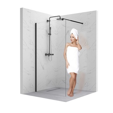 ŚCIANKA SZYBA PRYSZNICOWA WALK-IN 120 CM CZARNA DRZWI KABINA SZKŁO 8MM ESG