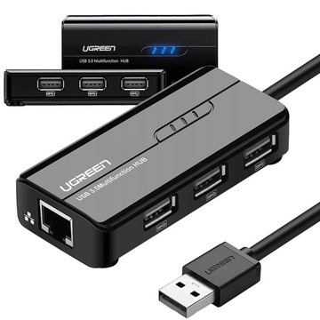 UGREEN ADAPTER SIECIOWY RJ45 / USB-A 10/100MBPS HUB 3 PORTY USB-A 2.0