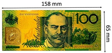 Коллекционная позолоченная банкнота АВСТРАЛИЯ 100 долларов ДЖОН МОНАШ