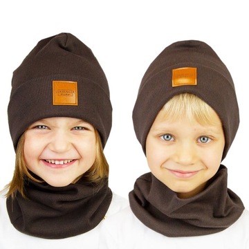 Prążkowana czapka beanie z wywinięciem 6+lat - dorosły jesień/zima brązowa