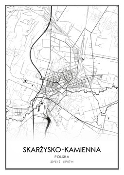 Mapa czarno biała plakat Skarżysko-Kamienna 50x70