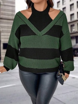 SHEIN CURVE Plus Size Damski sweter w paski na zimne 56/58