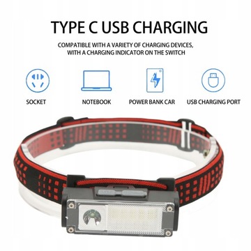 USB-перезаряжаемый налобный фонарь типа C, зарядка