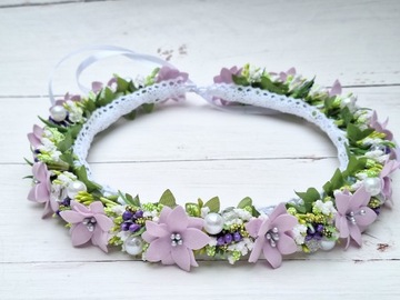 Нежный венок для причастия, элегантный фиолетовый жемчуг ручной работы.