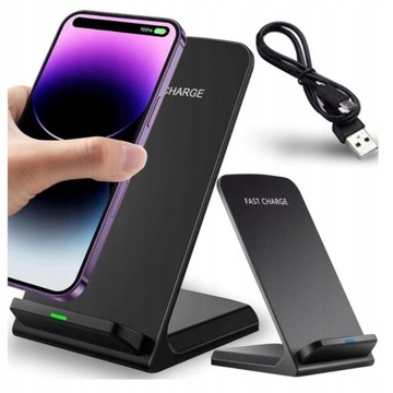 ŁADOWARKA INDUKCYJNA BEZPRZEWODOWA QI CZARNA FAST CHARGER UCHWYT STOJAK