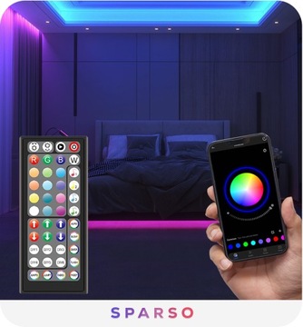 ЦВЕТНАЯ СВЕТОДИОДНАЯ ЛЕНТА RGB 5М СВЕТОДИОДОВ 230В 12В с набором ДИСТАНЦИОННОГО ПРИЛОЖЕНИЯ МУЗЫКА