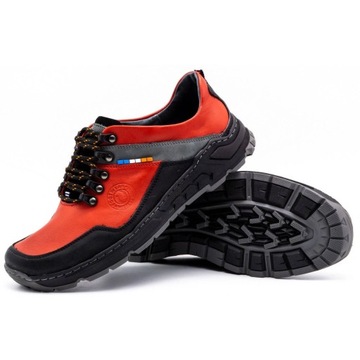 Męskie buty trekkingowe skórzane sznurowane POLSKIE 292GT czerwone 45