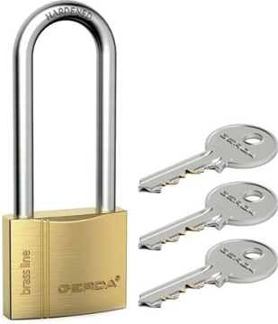 Kłódka mosiężna długi pałąk GERDA BRASS KMZ-50 H80