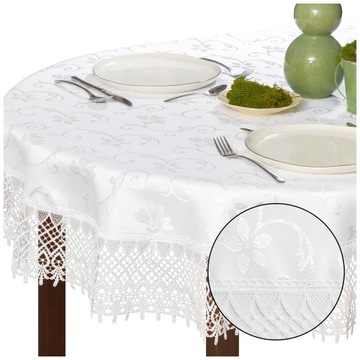 Obrus z GIPIURĄ plamoodporny 150x260 cm BIAŁY OWAL