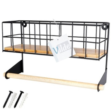 Вешалка для бумажных полотенец, настенная, металл, черный, бамбук, кухонная полка