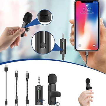 Беспроводные петличные микрофоны для iPhone и Android с адаптерами 3 ka