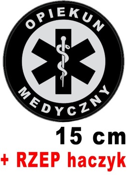 OPIEKUN MEDYCZNY z nadrukiem odblaskowym emblemat okrągły 15 cm z RZEPEM