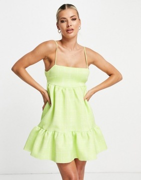Luźna zielona sukienka mini z wzorem w kratę M