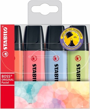Zakreślacz STABILO BOSS ORIGINAL Pastel etui 4 szt
