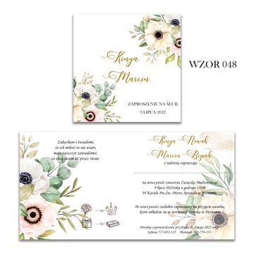1szt ZAPROSZENIA NA ŚLUB WESELE PRSZYJĘCIE KOPERTA KWIATKI WZORY 042-050