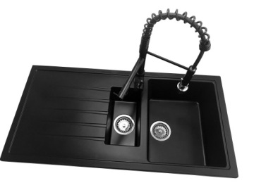 КУХОННЫЙ смеситель с 2 изливами, черный, мойка из гранита